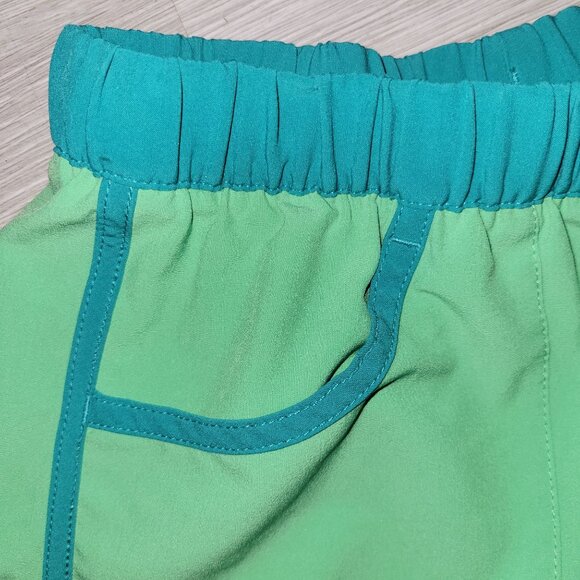 Patagonia Womens XS Athletic Shorts Green W/ Teal Accents Elastic Waist Pockets - Picture 2 of 5